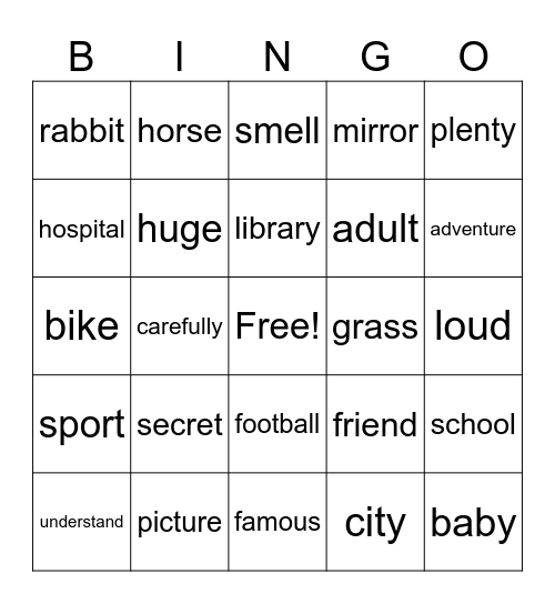 VOCABULARY TIME Bingo Card