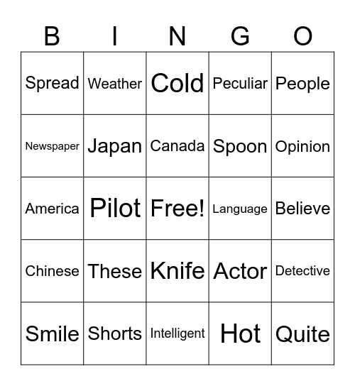 Untitled Bingo Card