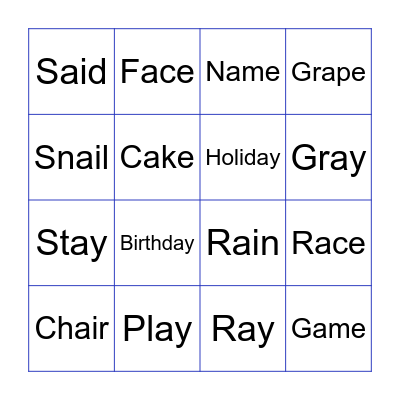 AY, AI, A_E Bingo Card