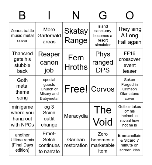 Fanfest 2023 Bingo Card