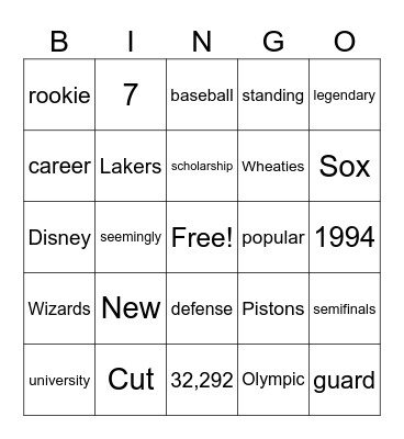 Michael Jordan Bingo Card