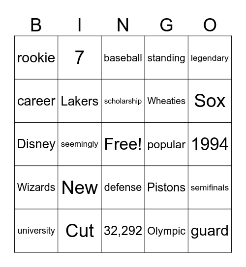 Michael Jordan Bingo Card