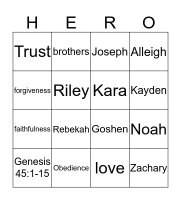 Bible Heroes Bingo Card