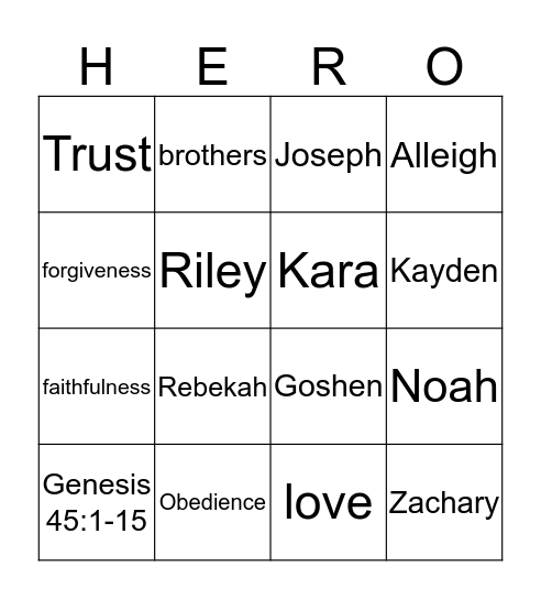 Bible Heroes Bingo Card