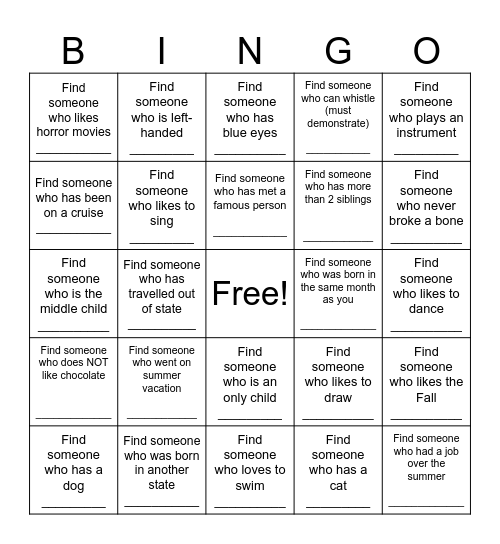 Find Someone Who... Bingo Card