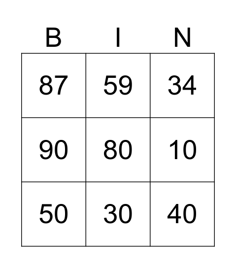 Match Bingo Card