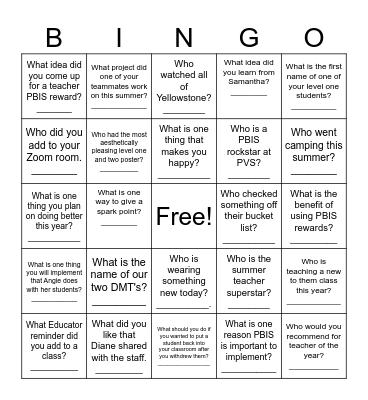 PVS Bingo Card