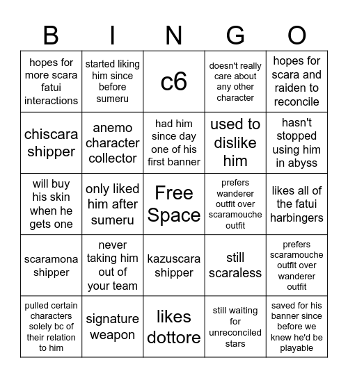 scara mains bingo Card