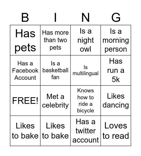 GTKY Bingo Card