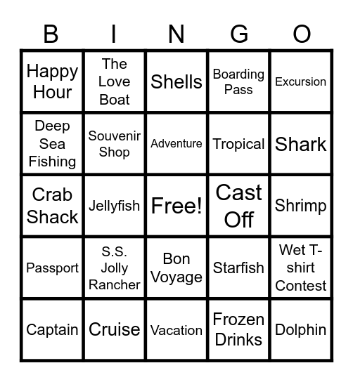 Cruise Ship Bingo Card