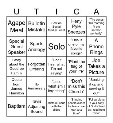 Utica Bing Bingo Card