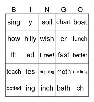 ENDING SOUNDS BINGO Card