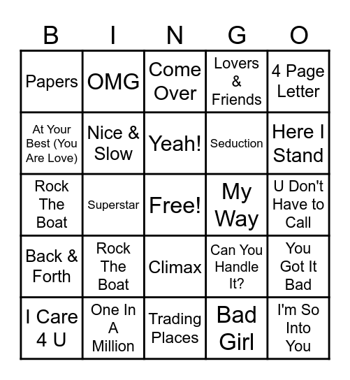 R&B and Poetry Bingo Card