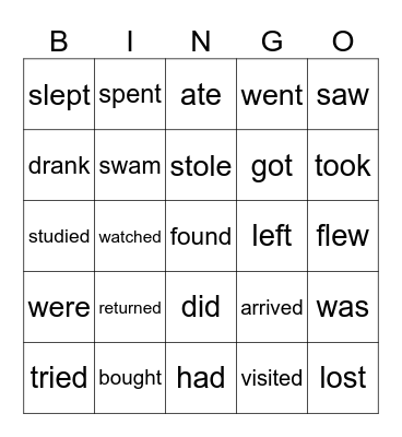 Past simple verbs Bingo Card