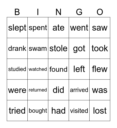 Past simple verbs Bingo Card