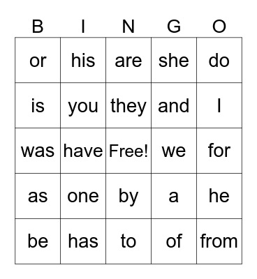 Trick Words & Sight Words Set 1 Bingo Card