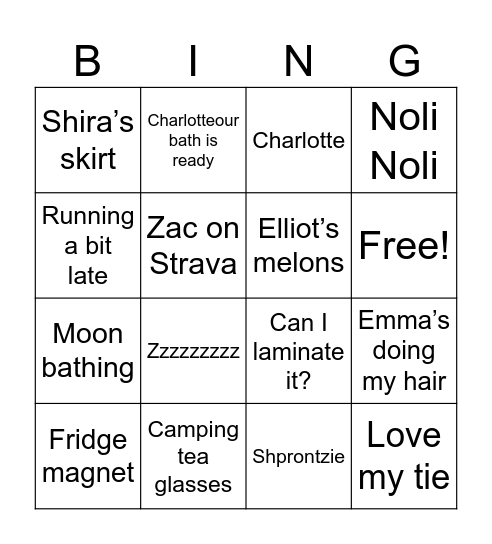 Talia’s Bingo Card