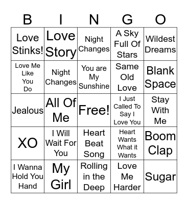 Love Song Bingo Card