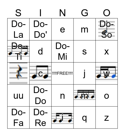 Rhythm and Solfege Bingo Card