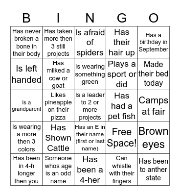 4-H Bingo Card