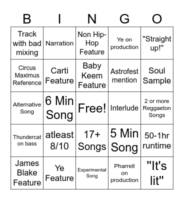 Utopia Bingo Card