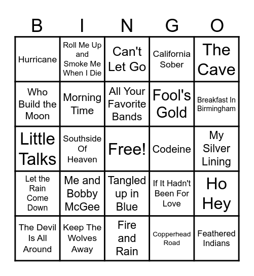 Folk & Americana Bingo Card