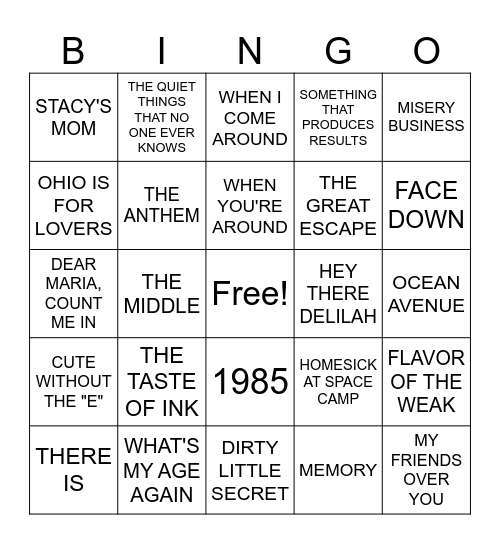 Round Four: Pop Punk Anthems Bingo Card