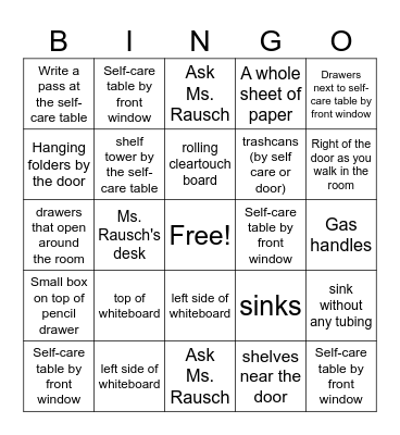 Room Resource Bingo Card