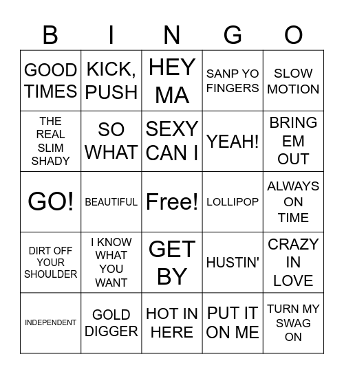 7/27 Round Three: 00's Hip Hop Bingo Card