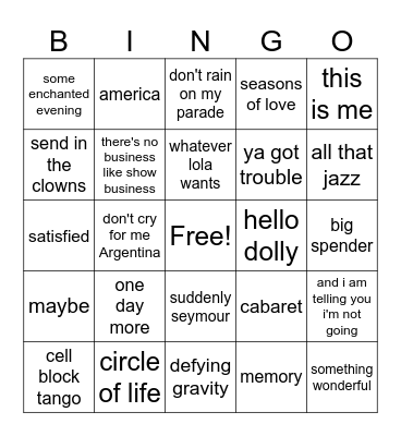 broadway Bingo Card