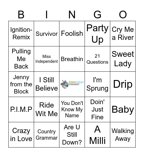 Musical Bingo 90's and 2000's R&B Bingo Card