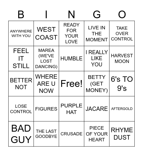 7/27 Round Four: Lollapalooza Bingo Card