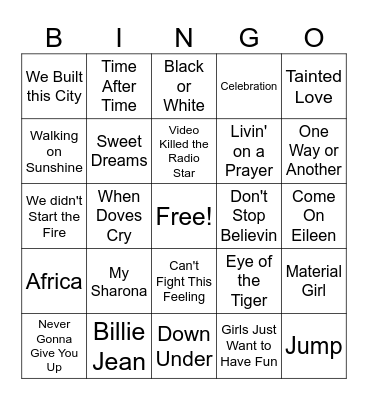 Best of the 80's Bingo Card