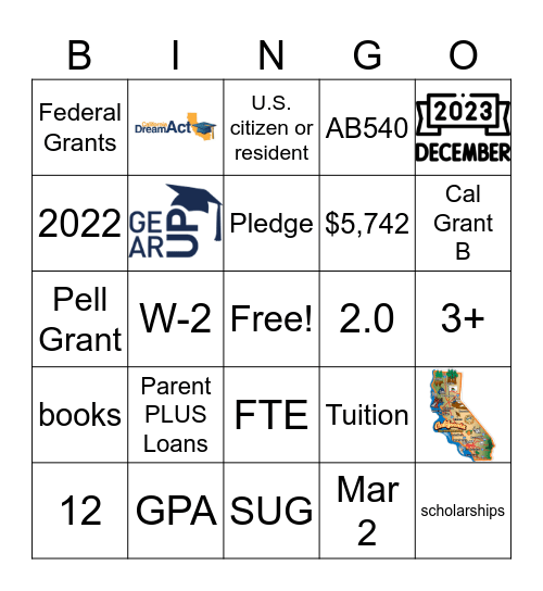 Financial Aid Overview Bingo Card