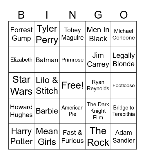 Movie Night Bingo Card
