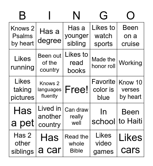 Meet me Bingo Card