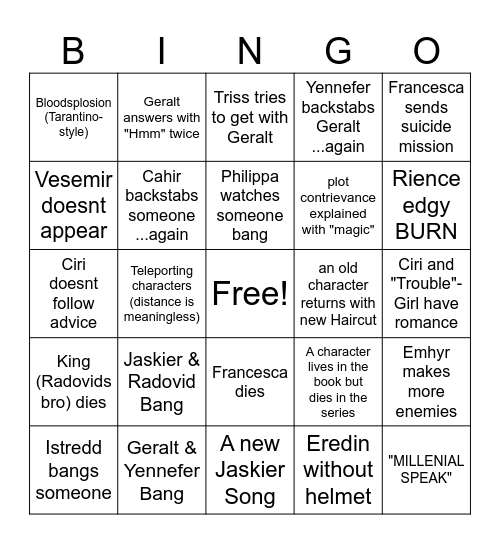 Witcher Season 3 Bingo Card