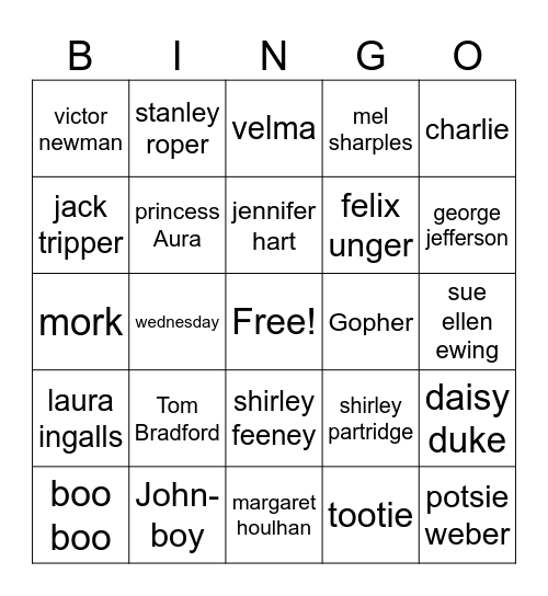 characters from 70's show Bingo Card