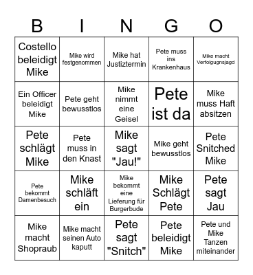 Mike & Pete Fox Bingo Card