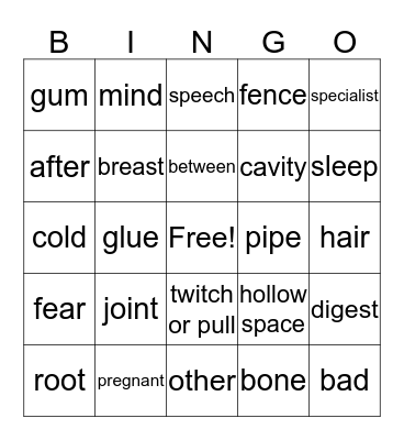 Med Term Bingo Card