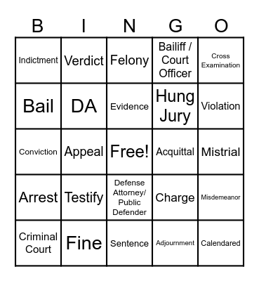 Forensic Education Bingo Card