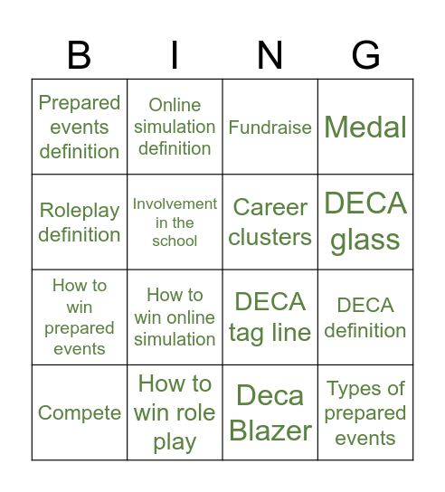 DECA terms Bingo Card