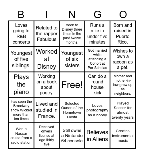 Per Scholas Bingo Card