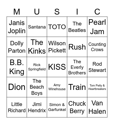Music Bingo #75 (Names) Bingo Card