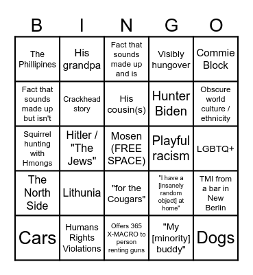 Chatting with Jake Bingo Card