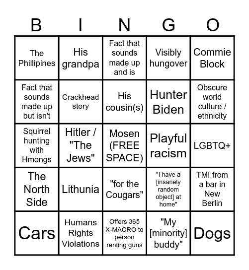 Chatting with Jake Bingo Card