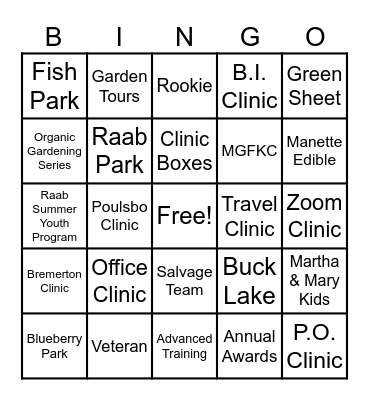 WSU Kitsap Master Gardeners Bingo Card
