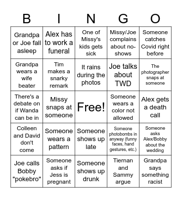 Family Photos Bingo Card