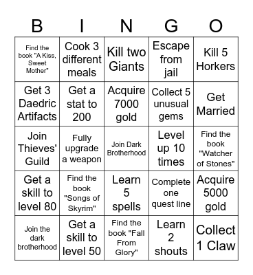 Skyrim Bingo Card