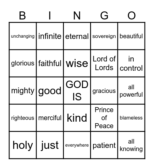 CHARACTER OF GOD Bingo Card